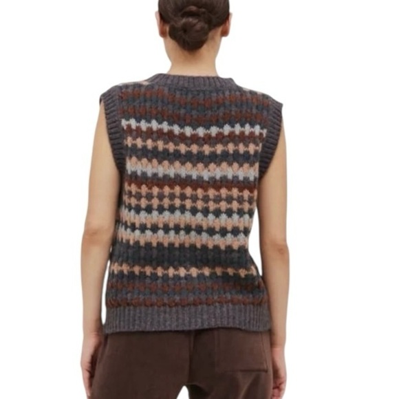 Grade & Gather Fair Isle Knit Sweater Vest Gray Brown Blue Wool Blend Size Small - Picture 3 of 12